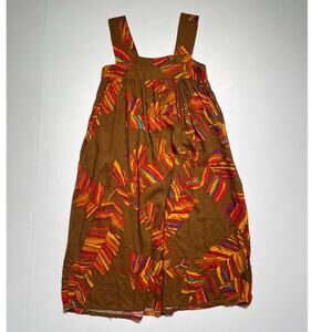 Vtg 70s Brown Tropical Floral Sleeveless Mumu Dress Sz L/XL Hawaiian Retro Plus